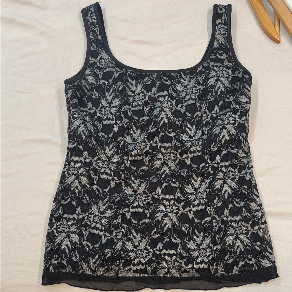 Chic Black and Gray Floral Lace Tank Top
